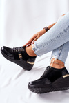 Women’s Leather Wedge Sneakers Black Montessori