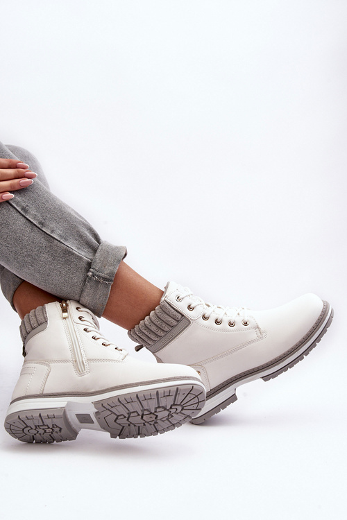 Trapery Damskie Skóra Ocieplane Białe Katalis 23BT26-6510