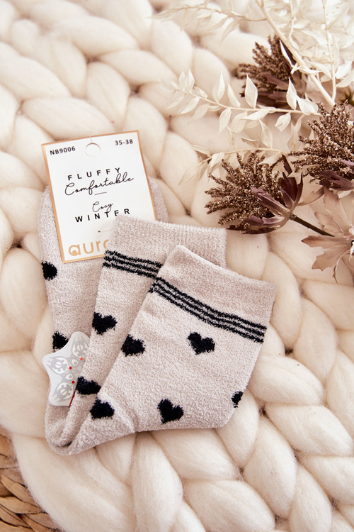 Skarpetki Damskie Ciepłe W Serca Jasnoszare