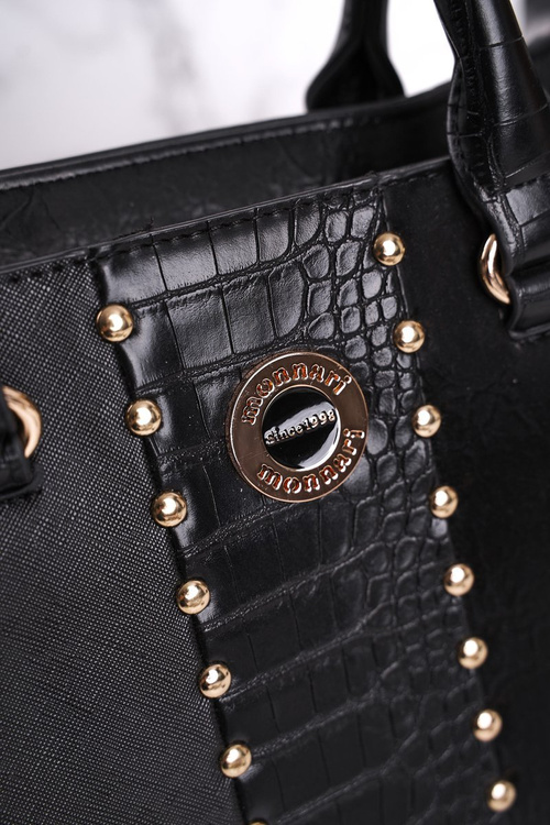 Elegancka Czarna Torebka MONNARI BAG4590-020 Print Zwierzęcy