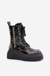 Lacquered Ankle Boots With Decoration On Platform D&A MR880-079 Black