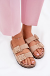 Women Sandals With Buckles On Cork Sole Beige Sercele