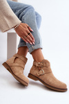 Women's Flat Heel Ankle Boots with Straps Beige Melviana
