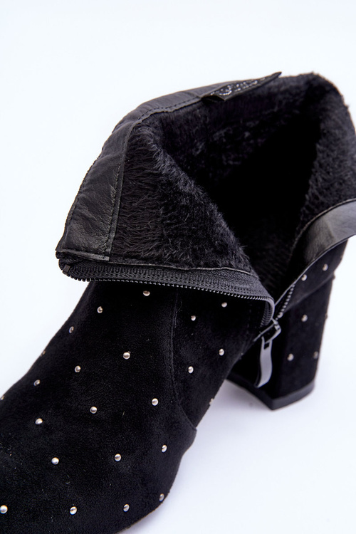 Women's Suede Boots Decorated with Studs Black Antede