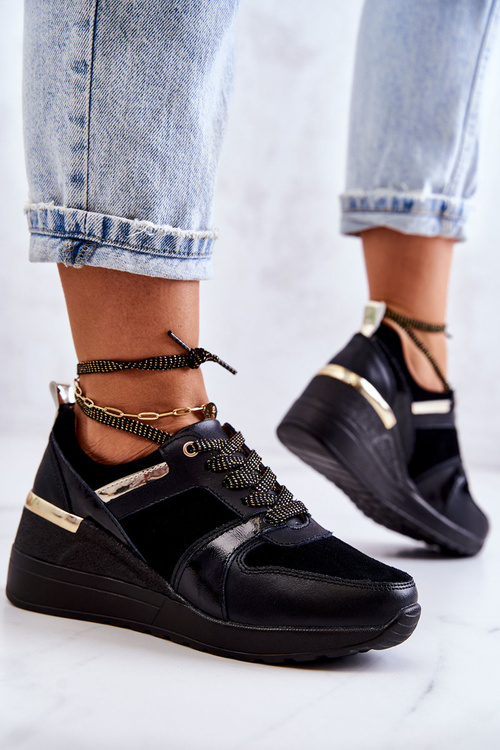 Leather sports shoes on a wedge Black Rayana
