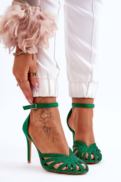 Fashion High Heels With Rhinestones Green Jaylen