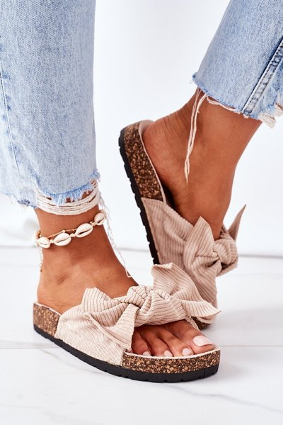 Corduroy Slippers On The Cork Sole Beige Summertime