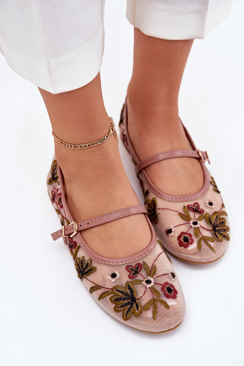 Ballet Flats With Embroidery And Strap Pink Lilindraen
