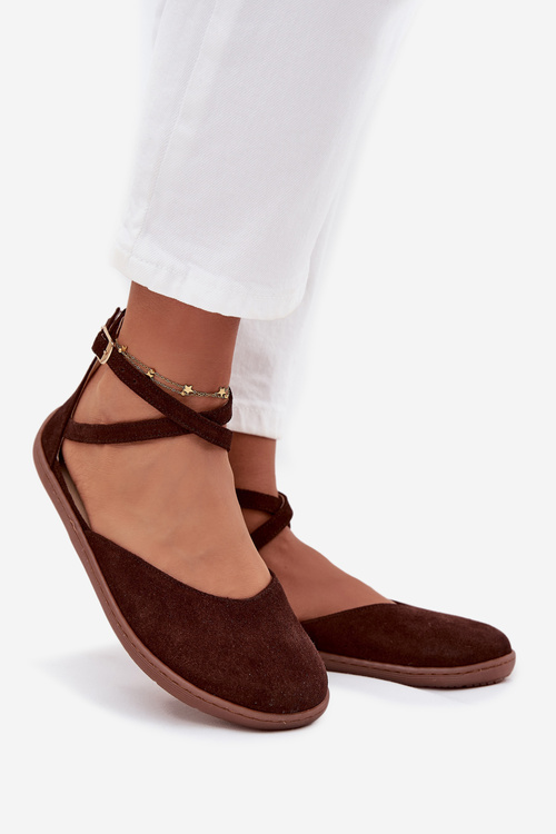 Ladies Suede Ballerinas Barefoot with Straps Zazoo 191 Chocolate