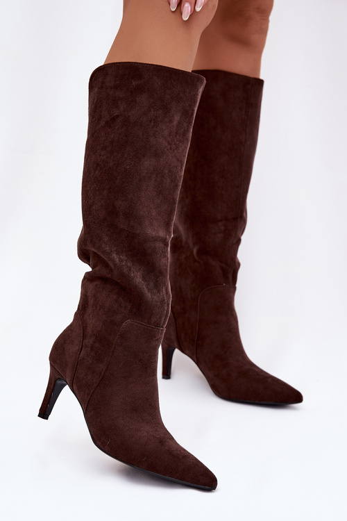 Women's High Heel Boots Warm with Eco Suede Chocolate Arelisse