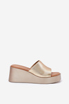 Womens wedge sandals eco leather gold Obenae