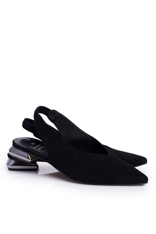 Suede Silver Heeled Ballerinas Laura Messi 2127 Black