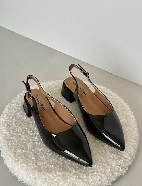 Lacquered Ballerinas On Low Heel With Pointed Toes Black Anarinne