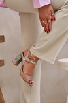 Leather Elegant Sandals On Heel Dark Beige Laura Messi 2136
