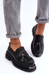 Leather Moccasins on Platform and Flat Heel Black Jorne