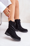 Warm Women's Ankle Boots With Wrinkling And Decoration Black Etteara