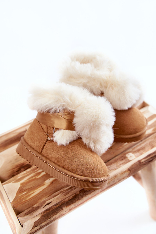 Children's Youth Warm Snow Boots Brown and White Roofy