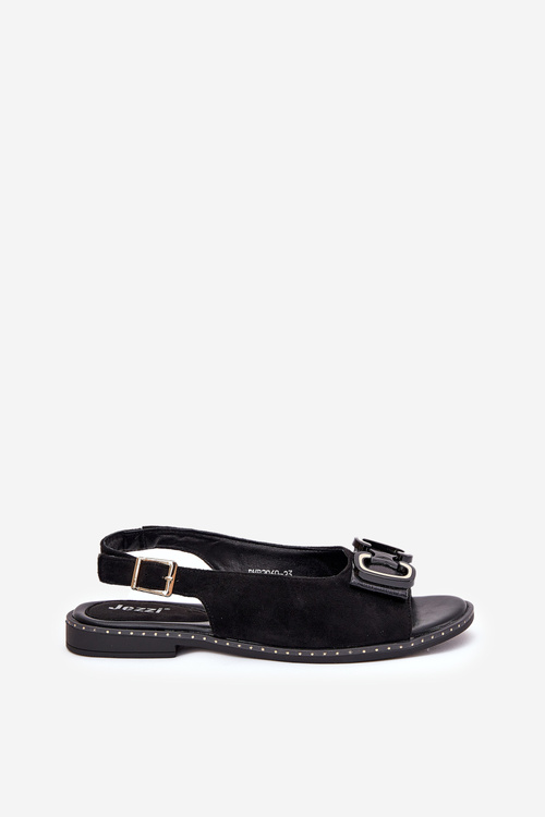 Flat Sandals With Decoration Eco Suede Black Lilria