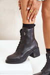 Lace Up Women's Heeled Boots Made Of Natural Leather Insulated Black Vinceza 91110