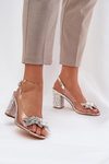 Transparent Sandals With Flowers On Decorated Heel D&A MR38-331 Silver