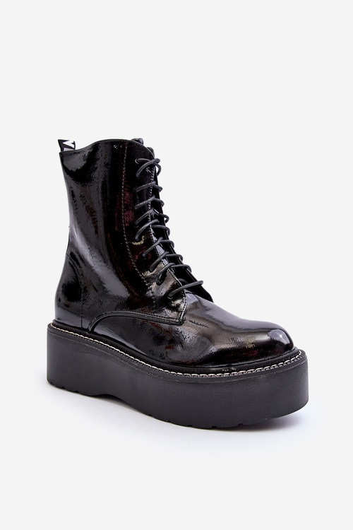 Women's Patent Leather Boots with Chunky Sole Black Movana