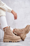 Suede Warm Lace Up Boots Beige Elisabeth