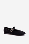 Black Eco-Suede Ballerina Flats with Buckle Anlofi