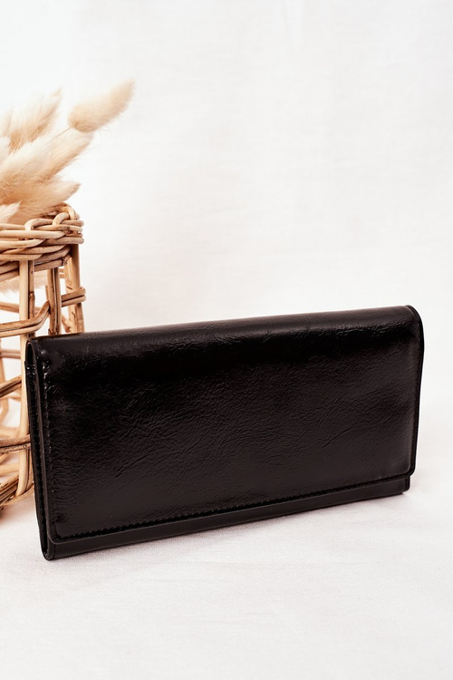 Large Women's Wallet With A Magnet Black