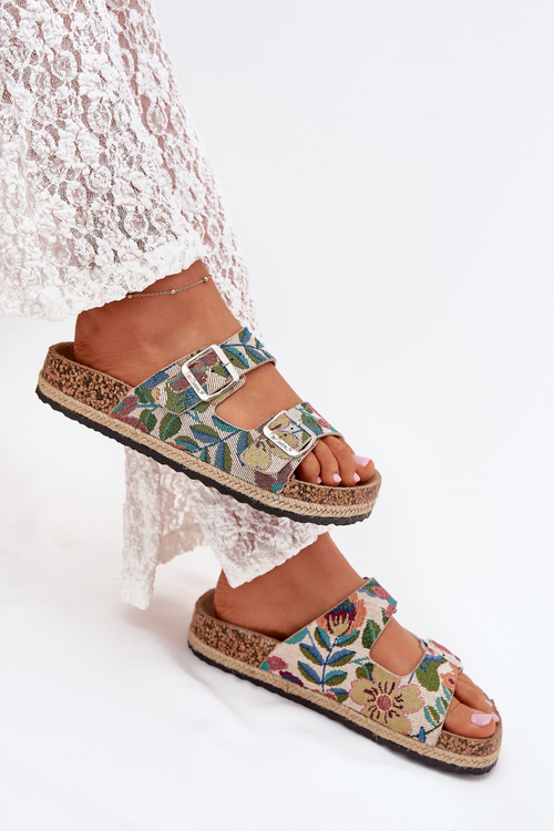 Klapki Damskie Wzorzyste Korkowa Platforma Klamry Multikolor Lee Cooper LCW-25-35-3480L