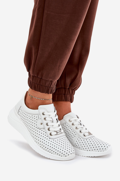 Sportowe Buty Damskie Z Naturalnej Skóry Białe Vinceza 79532