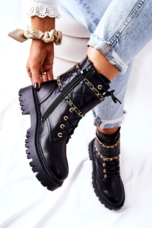 Worker boots with chain Black Caleanor