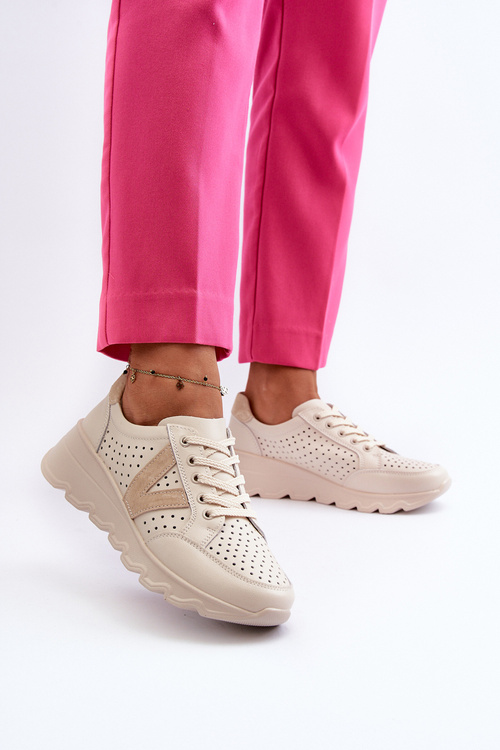 Women's Leather Lightweight Sports Shoes Beige Eleonori