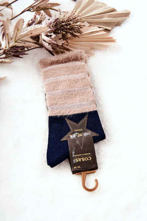 Women's Socks With Fur COSAS Navy and Beige