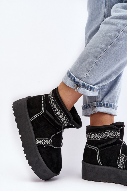 Women's snow boots with thick sole and laces black Milson