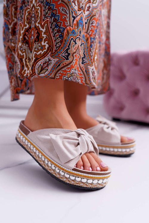 Women's Flip-Flops With Doodles Thick Soles Beige Milady