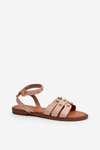 Embellished Women's Flat Sandals in Beige Ianaera