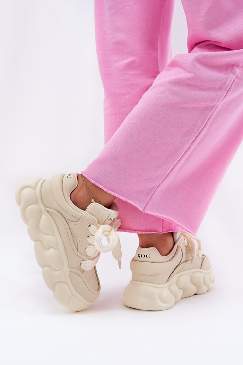 Sneakersy Damskie Skóra Naturalna Platforma Beżowe GOE RR2N4043
