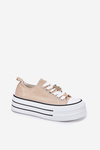 Ladies Sneakers On A Platform With Golden Decorations Beige Fiorina