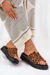 Women's Platform Sandals With Low Wedge And Decorative Detail Leopard Print Brown Saqesse