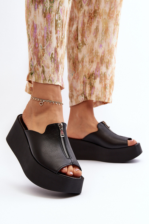 Klapki Damskie Masywna Platforma Suwak Czarne Zazoo 2916
