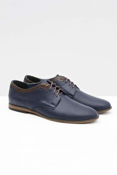 Openwork Men's Leather Semi Shoes Ettore Navy Blue