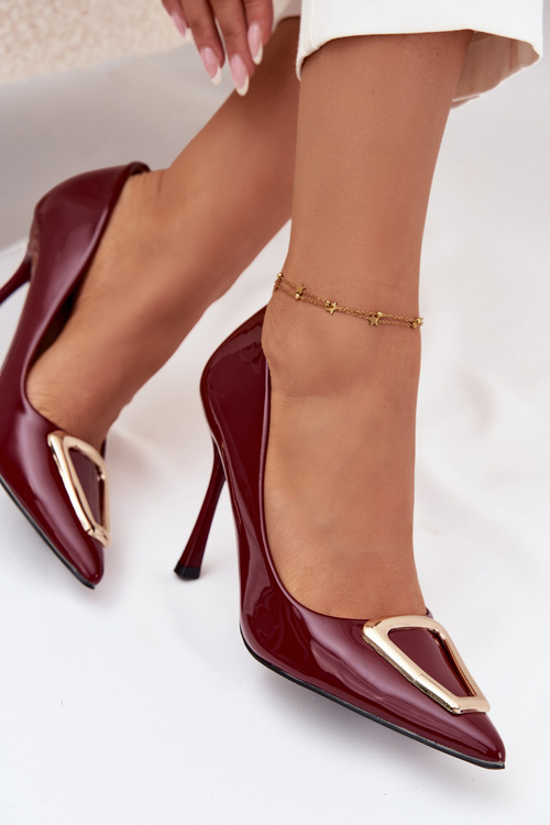 Patent leather heels with gold detail Bordeaux Paivelle
