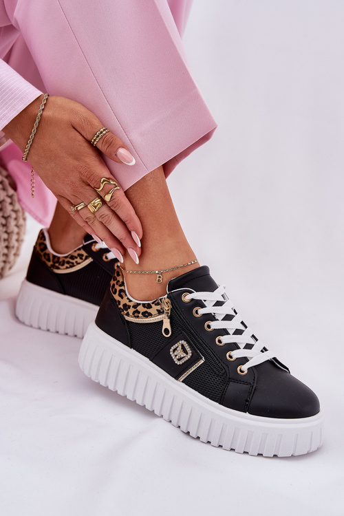 Womens Sports Shoes On Platform Made Of Eco Leather Panther Black Velionna