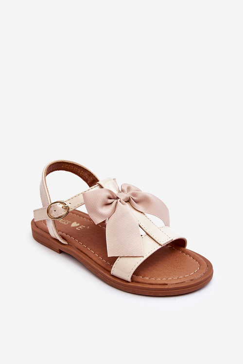 Children's Lacquered Sandals With A Bow Beige Netina