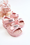 Leather Children's Sandals With Velcro Pink Amoss 