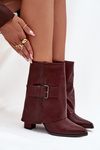 Warm Ankle Boots On Heel With Folded Shaft And Buckle Bordeaux Ylenara