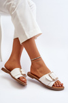 Women's White Sandals with Strap and Buckle Opahiri