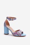 Sandały W Kwiaty Na Słupku Niebieskie Vitamella GG-127