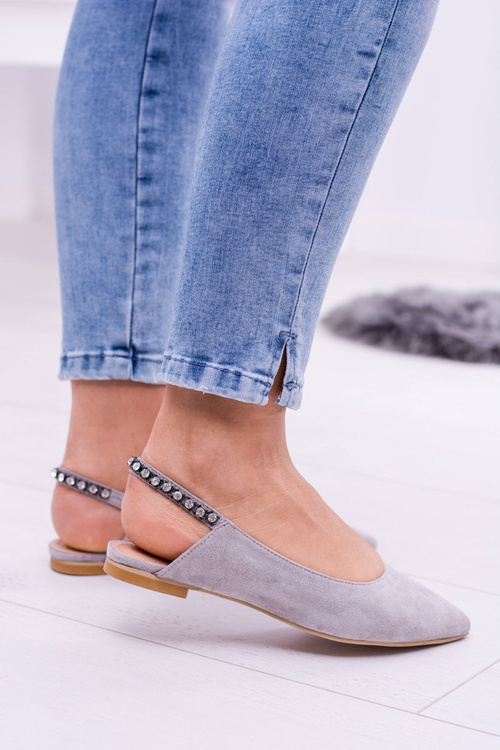 Lu Boo Grey Suede Spike Ballerinas Zircon Macron