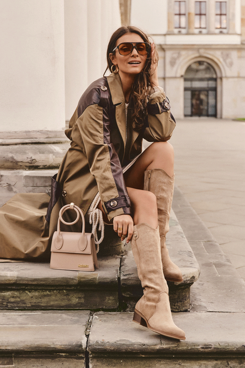 Low Heel Cowboy Boots Suede Beige Lunah 